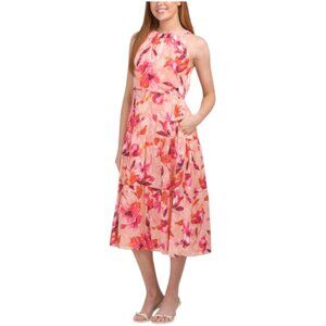 ADRIANNA PAPELL Sleeveless Floral Halter Midi Dress